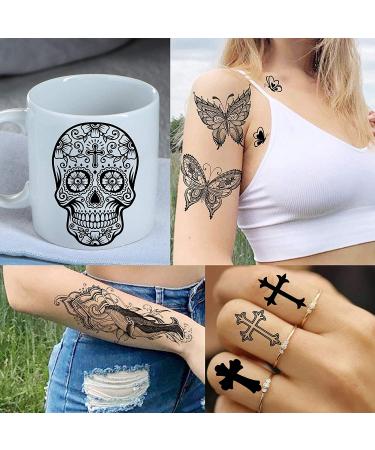 Shegazzi 58 Sheets Black Lace Temporary Tattoos for Women - Large Lotus Mandala Flower Snake Elephant Butterfly Fake Tattoos Kit - Indian Tribal Skull Tattoos Adults - Arm Sleeve Neck Wedding - Buy Online on GoSupps.com
