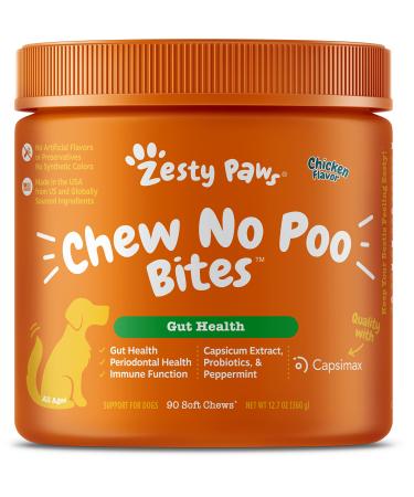 Zesty Paws Chew No Poo Bites - Coprophagia Stool Eating Deterrent for Dogs Deter Stop Dog from Eating Feces Probiotic Digestive Enzymes Breath Freshener - Chicken Flavor, 90 Soft Chews