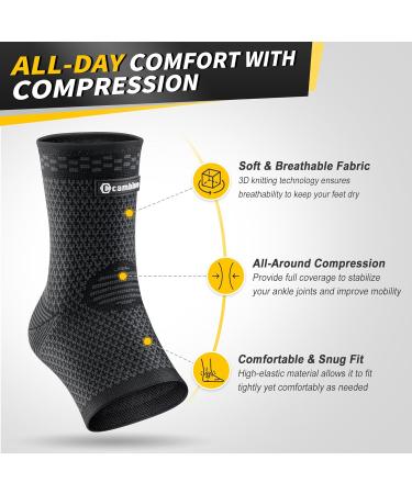 CAMBIVO Ankle Brace for Sprains & Recovery - Compression Support for Achilles Tendonitis & Plantar Fasciitis - Unisex Medium Black Sleeves for Basketball & Daily Use - Buy Online on GoSupps.com