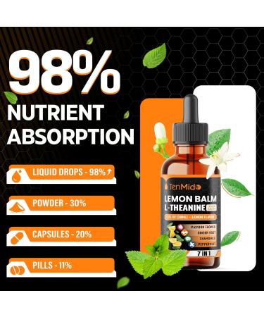 Tenmido 7in1 Lemon Balm Tincture - Herbal Extract Liquid Supplements with GABA L-Theanine Ginger Passion Flower Chamomile and Peppermint - 30ml 1 Fl OZ - Buy Online on GoSupps.com