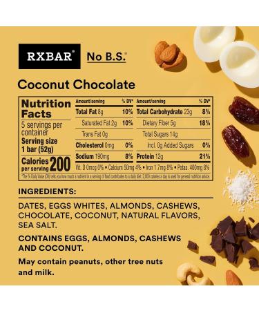 Buy RXBAR Coconut Chocolate Protein Bars (5 Count) - 12g Protein Gluten-Free Snacks 9.1oz Box - International Shipping Available - Buy Online on GoSupps.com