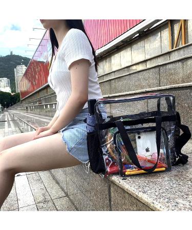 Stadium Approved Clear Tote Bag | Adjustable Shoulder Strap | Zippered Top | Black | 12x12x6 - Buy Online on GoSupps.com