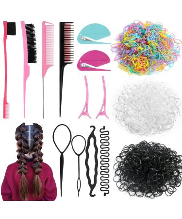 1512Pcs Hair Rubber Bands with Hair Loop Styling Tool  Colorful Small Hair Elastics with Hair Tie Cutter  Topsy Pony Tail Hair Tool  Hair Braiding Tools for Girls Kids Hair Styling Accessories