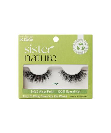 KISS Sister Nature False Eyelashes 'Sage' 12 mm Includes 1 Pair Of Lash Contact Lens Friendly Easy to Apply Reusable Strip Lashes