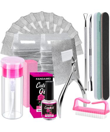 FANDAMEI Nail Gel Polish Remover Tools Kit with 200PCS Polish Remover Nail Foil Wraps  Polish Remover Bottle  Cuticle Nipper  Cuticle Pusher  Cuticle Oil  Buffer File  Nail Buffer Block  Nail Brush