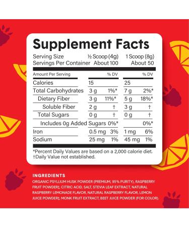 Bellway Super Fiber Powder + Fruit, Sugar Free Organic Psyllium Husk Powder Fiber Supplement for Regularity, Bloating Relief & Digestive Health, Plant-Based, Raspberry Lemon (50 Servings) - Buy Online on GoSupps.com