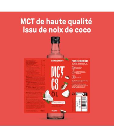 BRAINEFFECT Huile MCT 100% C8 - Qualit allemande - Huile C8 pure (sans C10) issue d'extrait de noix de coco de premi re qualit - 500 ml 500 ml (Lot de 1) - Buy Online on GoSupps.com