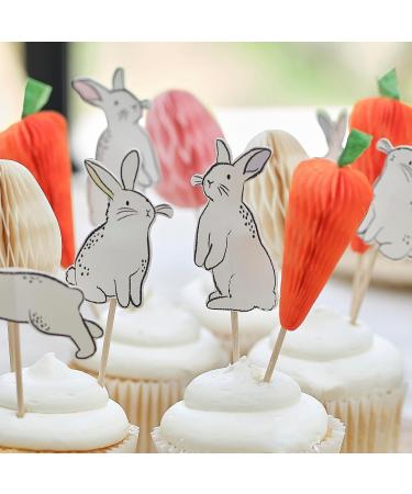 Ginger Ray Easter Cupcake Toppers with 6x Bunnies 3x Honeycomb Carrots & 3x Honeycomb Eggs 12 Pack - Buy Online on GoSupps.com
