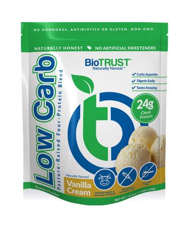 BioTrust Low Carb Natural and Delicious Protein Powder Whey and Casein Blend from Grass-Fed Hormone Free Cows, Non GMO, Soy Free, Gluten Free, Hormone and Antibiotic Free (6 Flavors) (Vanilla) Vanilla 1.16 Pound (Pack of 1)