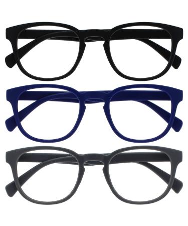 Opulize pop reading glasses 3 Series Pack Keck round matt frame spring hinges scratch-resistant black blue gray men women rrr2-137 +2.00 black blue gray +2.00 dioptries - Buy Online on GoSupps.com