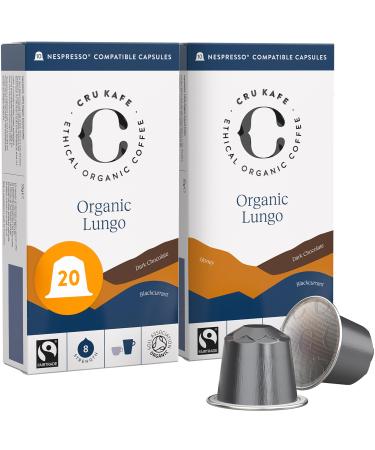CRU Kafe Lungo Espresso Strong Nespresso Compatible Coffee Pod Capsules 20 Pods Complex and Full Bodied Coffee 10 count (Pack of 2)