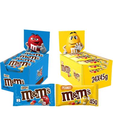 M&M's M&Ms Crispy & Peanut Bulk Box Milk Chocolate Treats and Movie Night Snacks 24 x 36g Crispy 24 x 45g Peanut (48 bags total)