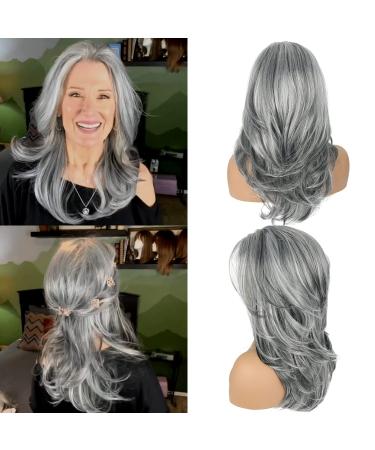 Long Layered Grey Wigs for Women Silver Wavy Wig Natural Looking Hair Replacement Wigs Synthetic Heat Resistant Hair Wig for Daily Party Use