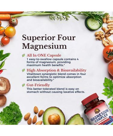 Vitalitown Magnesium + Hyaluronic Acid Bundle| Magnesium Complex (Item 1) & Hyaluronic Acid Plus Vitamin C (Item 2) | 120 Magnesium Capsules & 90 Hyaluronic Acid Capsules - Buy Online on GoSupps.com