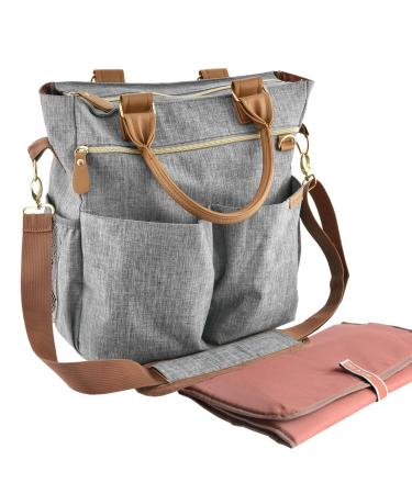 Baby Changing Bag with Changing mat - ELLA AMIE - Diaper Bag - Hospital Maternity - Large Travel Nappy Bag - Grey