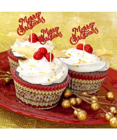 60 Pieces Red Merry Christmas Cupcake Toppers Glitter Xmas Holiday Cupcake Picks Christmas Party Cake Decorations Toothpicks for Xmas Party Cupcake Fruit Picks Dessert Toppers Decor - Buy Online on GoSupps.com