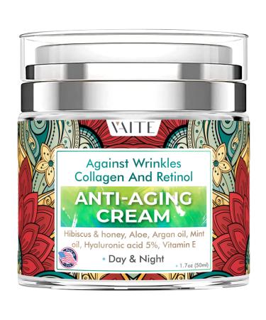 Vaite Best Organic Anti-Aging Face Moisturizer Cream with Hibiscus&Honey  Aloe  Argan Oil  Mint Oil  Vitamin E for Women and Men Natural Sensitive Collagen and Retinol for use Day and Night.