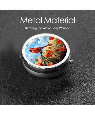 Flower Poppy Cardinal Pill Box | 3 Compartment Portable Medicine Organizer - Decorative Metal Vitamin Case for Pocket & Purse - Buy Online on GoSupps.com