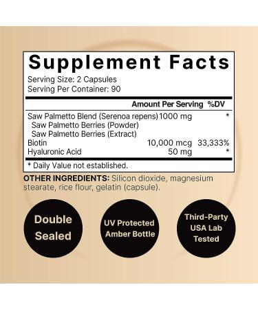 NatureBell Saw Palmetto 1000mg with Hyaluronic Acid & Biotin | 180 Capsules - Hair Growth & Skin Health Support for Women and Men | Combats Frequent Bathroom Trips - Buy Online on GoSupps.com