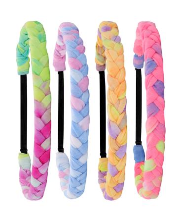 FROG SAC 4 Tie Dye Braided Headbands for Girls, Adjustable Rainbow Braid Hair Accessories for Kids, Stretch Elastic Girl Head Bands Birthday Party Favors, Cute Fashion Kid Hairbands, Stocking Stuffers (Tie Dye) - Buy Online on GoSupps.com