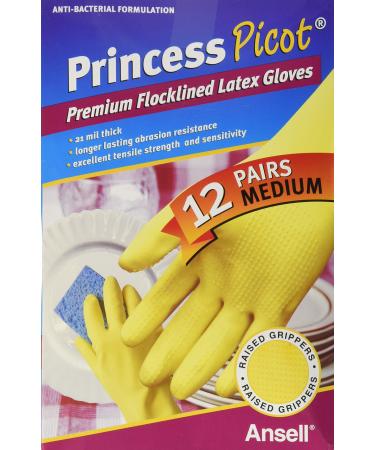 Princess Picot Rubber Gloves Medium (12 Pairs) 12 Count