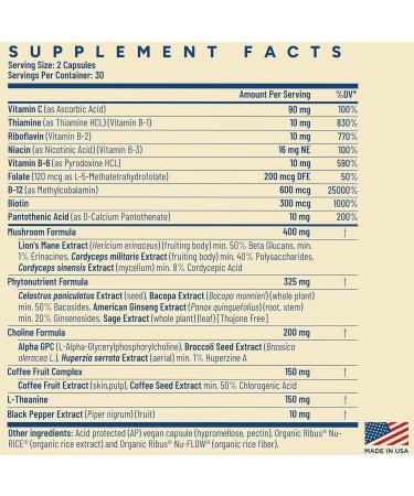 PPO Lab Brain-fx Nootropic Neuro Supplements for Adults with Vitamins Alpha GPC Lion s Mane Cordyceps Extended-Release Concentration & Brain Health Non-GMO USA Made 60 Capsules 60 Count (Pack of 1) 2 Capsules per  - Buy Online on GoSupps.com