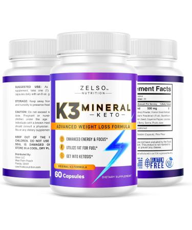 ZELSO (3 Pack) K3 Mineral Weight Loss Pills for Women and Men K3 Mineral Pills - K3 Salt Mineral Vitamin + K3 Capsules Supplement for Keto Weight Loss - 3 Months Supply 60 Count (Pack of 3) - Buy Online on GoSupps.com