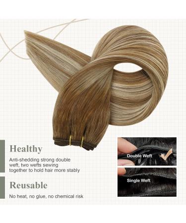 40cm Balayage Real Hair Extensions - Medium Brown & Platinum Blonde Highlights - 100g Remy Weave #6/60A - 16 Inch - Buy Online on GoSupps.com