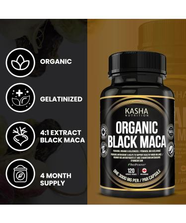 KASHA Nutrition Organic Black Maca DHE 3000mg with Bioperine per Capsule - Organic Gelatinized Maca for Men Women and All Genders | 750 mg 4:1 Extract Maca Root / Maca Powder | Proudly Canadian | 4 Month Supply. Non-GMO Vegan Gluten Free Soy Free Vegetari - Buy Online on GoSupps.com