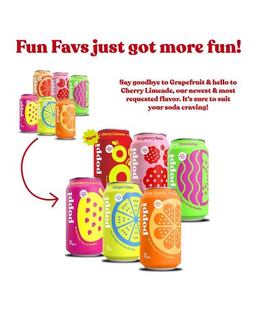 POPPI Sparkling Prebiotic Soda w/ Gut Health & Immunity Benefits  Beverages w/ Apple Cider Vinegar  Seltzer Water & Fruit Juice  Low Calorie & Low Sugar Drinks  Fun Favs Variety Pack  12oz (12 Pack) (Packaging & Flavors May Vary) (Variety) Fun Favorites 1 - Buy Online on GoSupps.com
