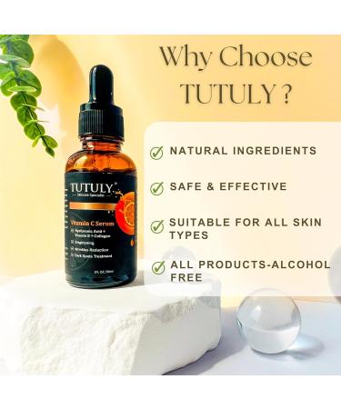 TUTULY Vitamin C Serum with Hyaluronic Acid Alpha-Arbutin Vitamin E Hydrolyzed collagen - Brighten Antioxidtant Anti-aging and Fade Dark Spots for Glowing Skin 30ml - Buy Online on GoSupps.com