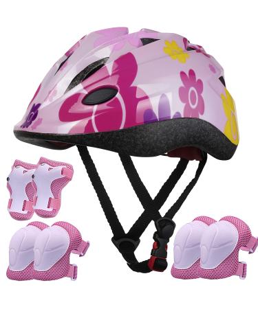 Lamsion Kids Helmet Adjustable with Sports Protective Gear Set Knee Elbow Wrist Pads for Toddler Ages 4 to 10 Years Old Boys Girls Cycling Skating Scooter Helmet Pink