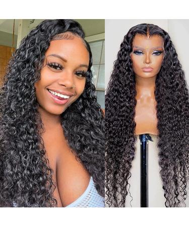 Water Wave Lace Front Wigs Human Hair 13x4 HD Transparent Wet and Wavy Lace Front Wigs for Black Women Human Hair Curly Lace Front Wigs Pre Plucked with Baby Hair 180 Density Glueless 26 Inch Natural Color