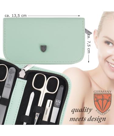 3 Swords Germany - brand quality 8 piece manicure pedicure grooming kit set in mint fashion leather case in gift box - Made by 3 Swords MINT - SYNTHETIC LEATHER - Buy Online on GoSupps.com