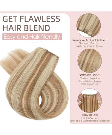 Real Hair Extensions with Transparent Cord - 40cm Golden Brown & Bleach Blonde Highlights - Invisible Silk-Co Wire Hair Extensions for Women - Buy Online on GoSupps.com