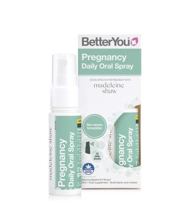 BetterYou Pregnancy Daily Oral Spray | Developed in Partnership with Madeleine Shaw | Contains Six Key Nutrients to Support Mother and Baby | 25ml | Natural Peppermint Flavour