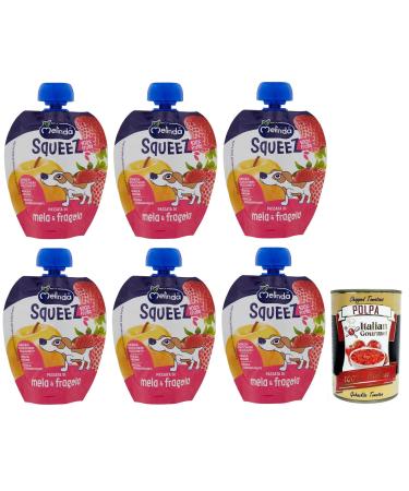 Italian Gourmet E.R. Melinda Mela Fragola Squeez 6-pack of 100% apple and strawberry fruit purees (90g each) + 400g box