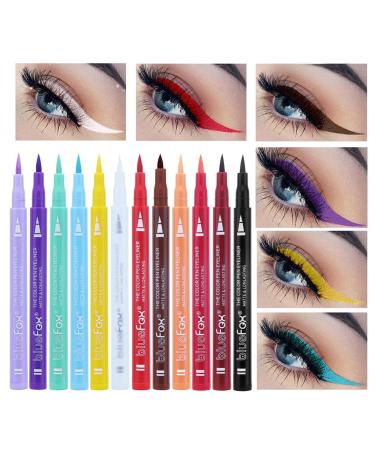 Colored Liquid Eyeliner - Matte Rainbow Eyeliners Quick-Dry Formula | Waterproof Smudge Proof Pigmented Eyeliner for Natural and Eye Makeup Long-Lasting Neon Eye Liner Pencils for Swan-ca