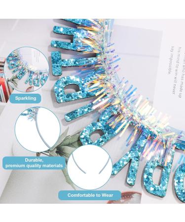 Birthday Crown Headband Happy Birthday Headband for Women Girl Glitter Birthday Tiara Hair Band Headwear Happy Birthday Party Decorations Accessories Gift (Blue) - Buy Online on GoSupps.com