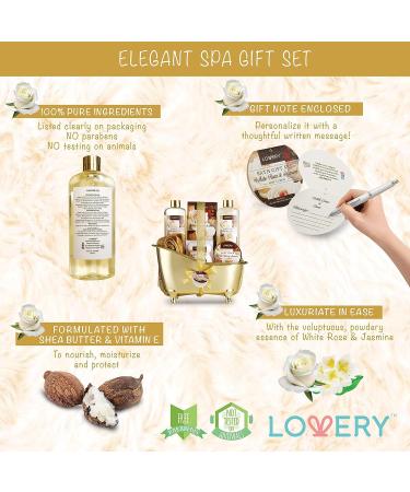 Fathers Day Luxury Home Spa Gift Basket - White Rose & Jasmine Scent - 13 Piece Bath & Body Set for Men & Women - Shower Gel, Bubble Bath, Body Scrub, Salts, 6 Bath Bombs, Pouf, Cosmetic Bag & Gold Tub - Buy Online on GoSupps.com