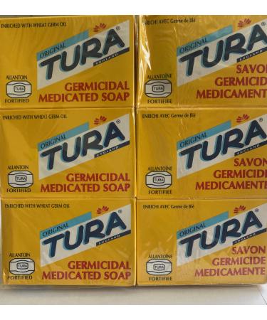 Tura Original Germicidal Medicated Soap (Savon Germicide Medicamente) Enriched with Allantoin and Wheat Germ Oil Pack of 6 bars