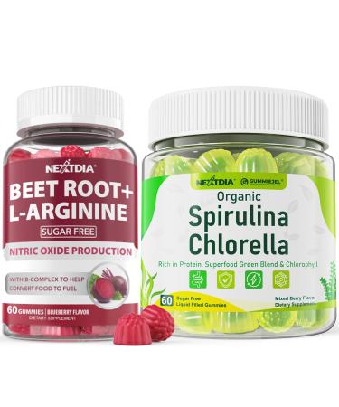 Nextdia Organic Spirulina Chlorella Gummies 1 Pack + Beet Root Gummies 2 Pack
