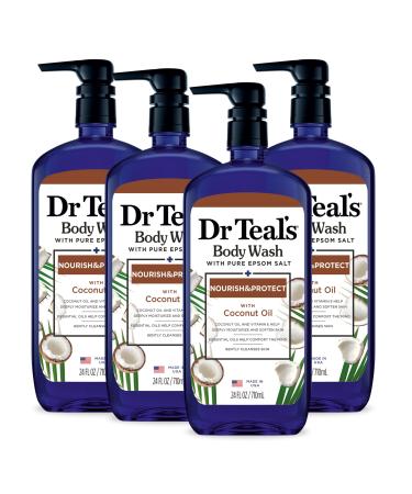 Dr Teal's Body Wash with Pure Epsom Salt with Coconut Oil 24 fl oz (Pack of 4)