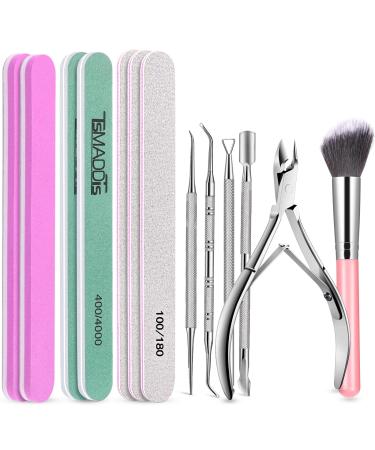 TsMADDTs NALI Tool Kit with Nail Files and Buffers Nail Files 100/180 Polish Buffer Cuticle Pusher Cuticle Nippers Peeler Ingrown Toenail File and Lifters Manicure Pedicure Tool 13PCS Pink