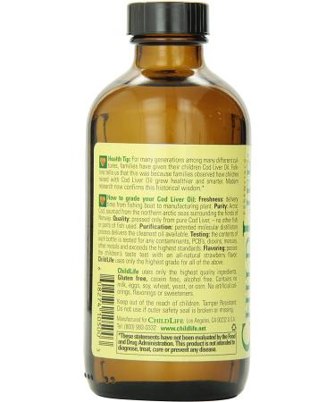 ChildLife Cod Liver Oil - Natural Strawberry Flavor, 8 fl oz | Omega-3 & Vitamins - Buy Online on GoSupps.com