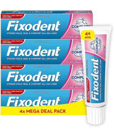 Fixodent Complete Denture Adhesives Cream 4x40g Saving Pack 10X Stronger Hold vs. No Adhesive Improved Comfort & Foodseal Original Mint