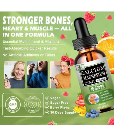 Calcium Magnesium Zinc Drops 1200mg Calcium with Vitamin D3 K2 Magnesium for Bone Teeth Colon Cardiovascular Health High Absorption Liquid Calcium Supplement Gluten Free Non GMO - Buy Online on GoSupps.com