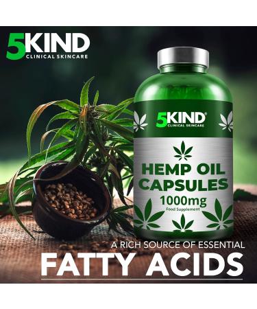 Hemp Seed Oil Capsules 1000mg - 180 Soft Gel Virgin Cold Pressed Tablets by 5kind - Omega 3 6 9 Rich - Buy Online on GoSupps.com