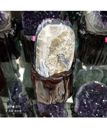 Natural Crystal Rough 1000g Natural Crystals Cluste Amethyst Cluster Geode from Uruguary Amethyst +Wood Base - Buy Online on GoSupps.com