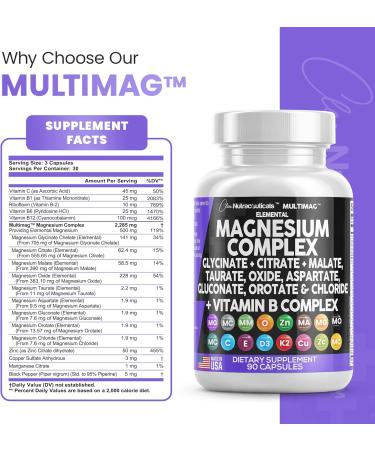 High Potency Magnesium Complex 2285mg with Zinc, Copper, Manganese & Vitamin C - 90 Count | Made in USA - Buy Online on GoSupps.com